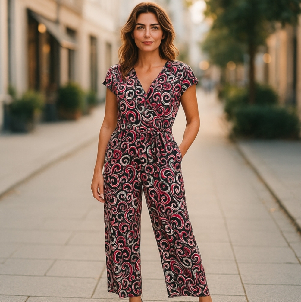 Chico's Pink and Orange V-Neck Maxi Dress for Work